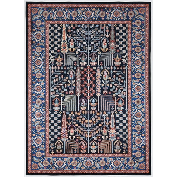 Linon Home Decor Emerald Area Rug Collection, Navy and Red, 5' x 7'