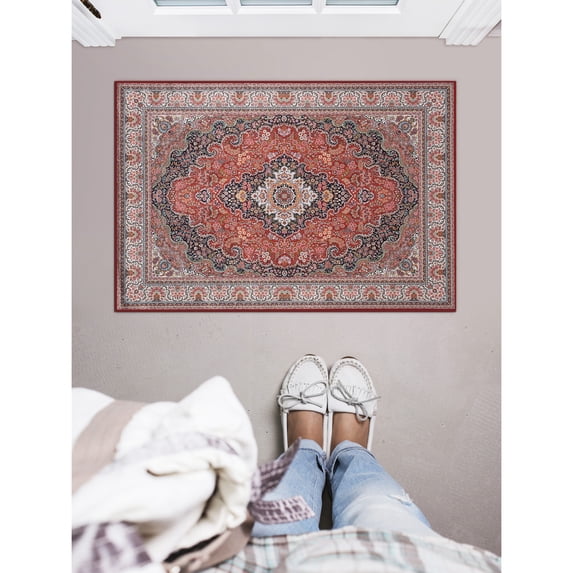 Contemporary Home Living 2.25' x 3.25' Rectangular Medallion Floral Area Throw Rug - Red and Cream