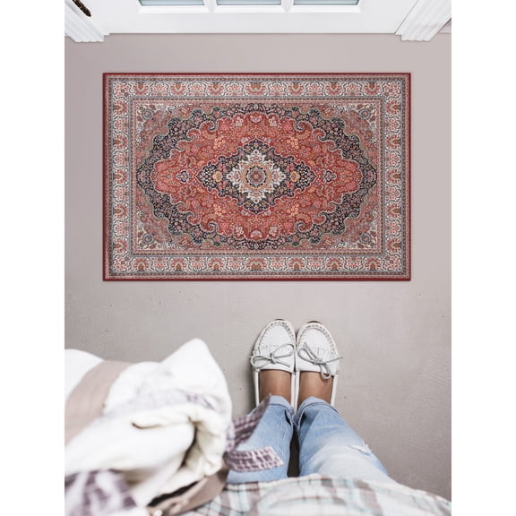 Contemporary Home Living 2.25' x 3.25' Rectangular Medallion Floral Area Throw Rug - Red and Cream