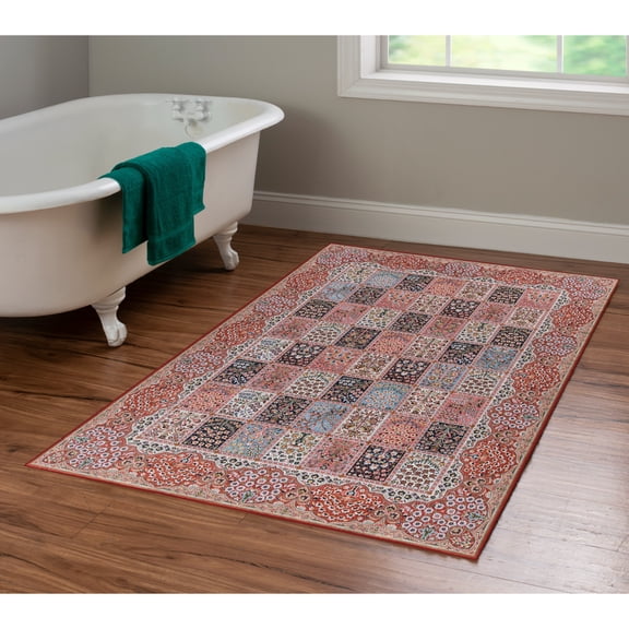 Contemporary Home Living 3.25' x 5' Garden Panel Area Throw Rug - Red and Cream