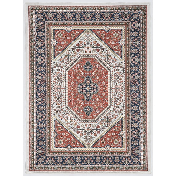 Linon Emerald Red and Navy 6'7" x 9'7" Area Rug