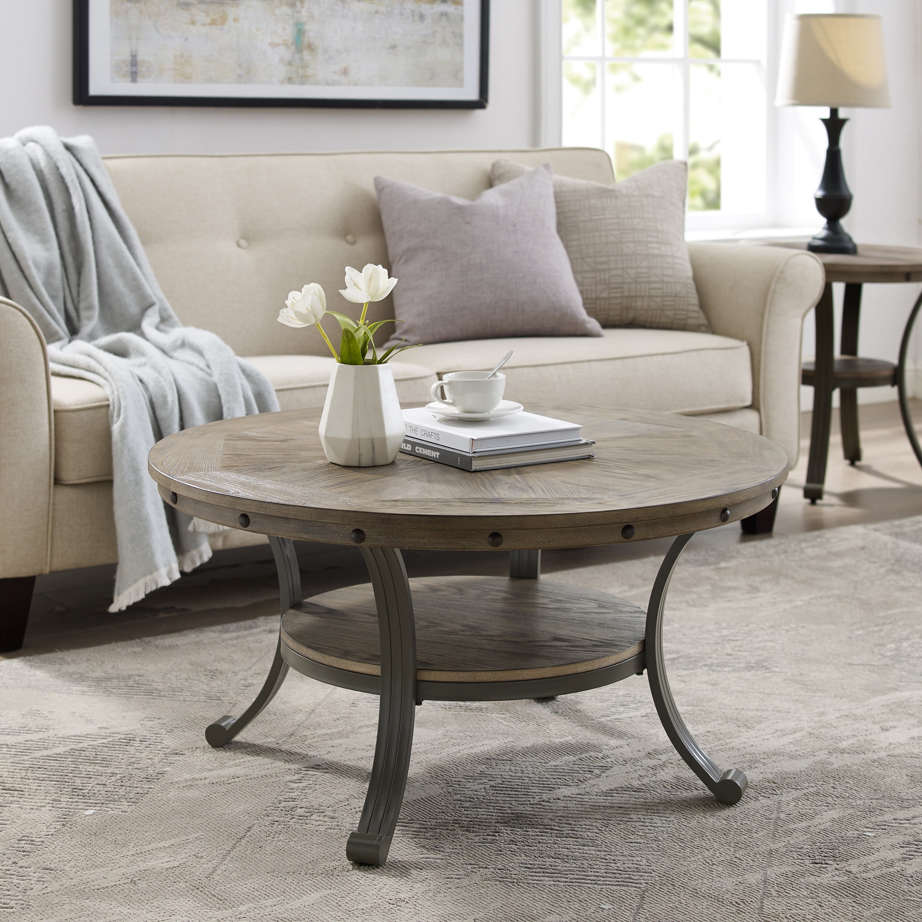 Linon Home Decor Franklin Industrial Round Coffee Table Grey - Walmart.com