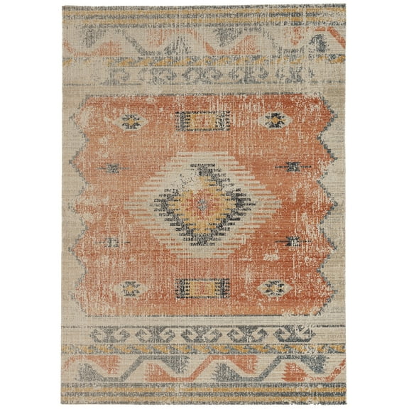 Linon Home Decor Great Zero Area Rug Collection, Ivory and Rust, 5' x 7'6"
