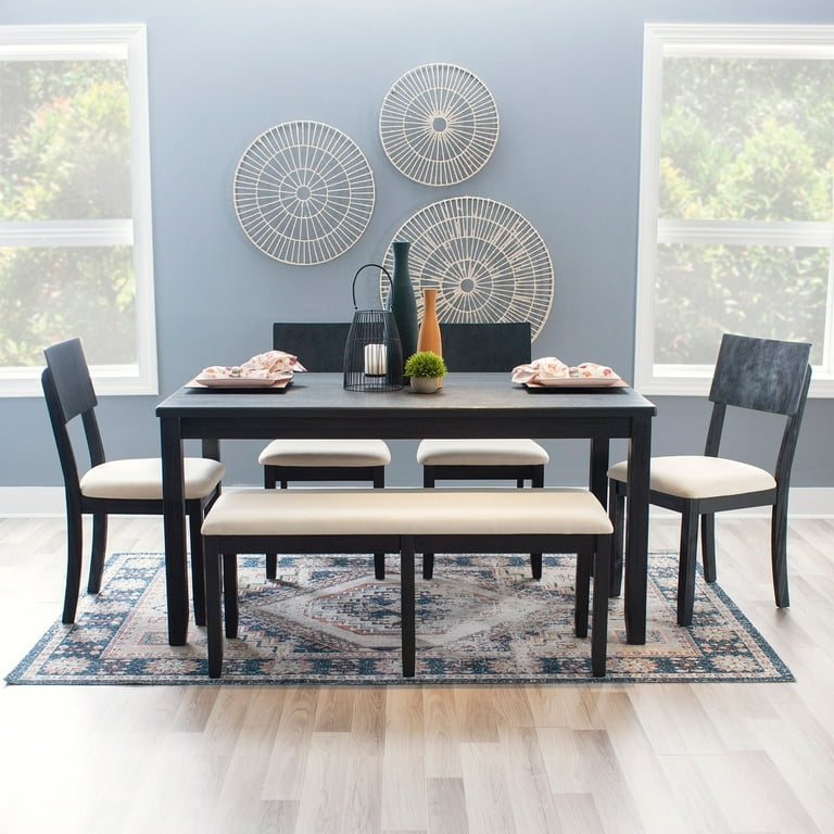 Linon Home Decor Jepson 6 Piece Boho Dining Set Dark Charcoal Beige Walmart