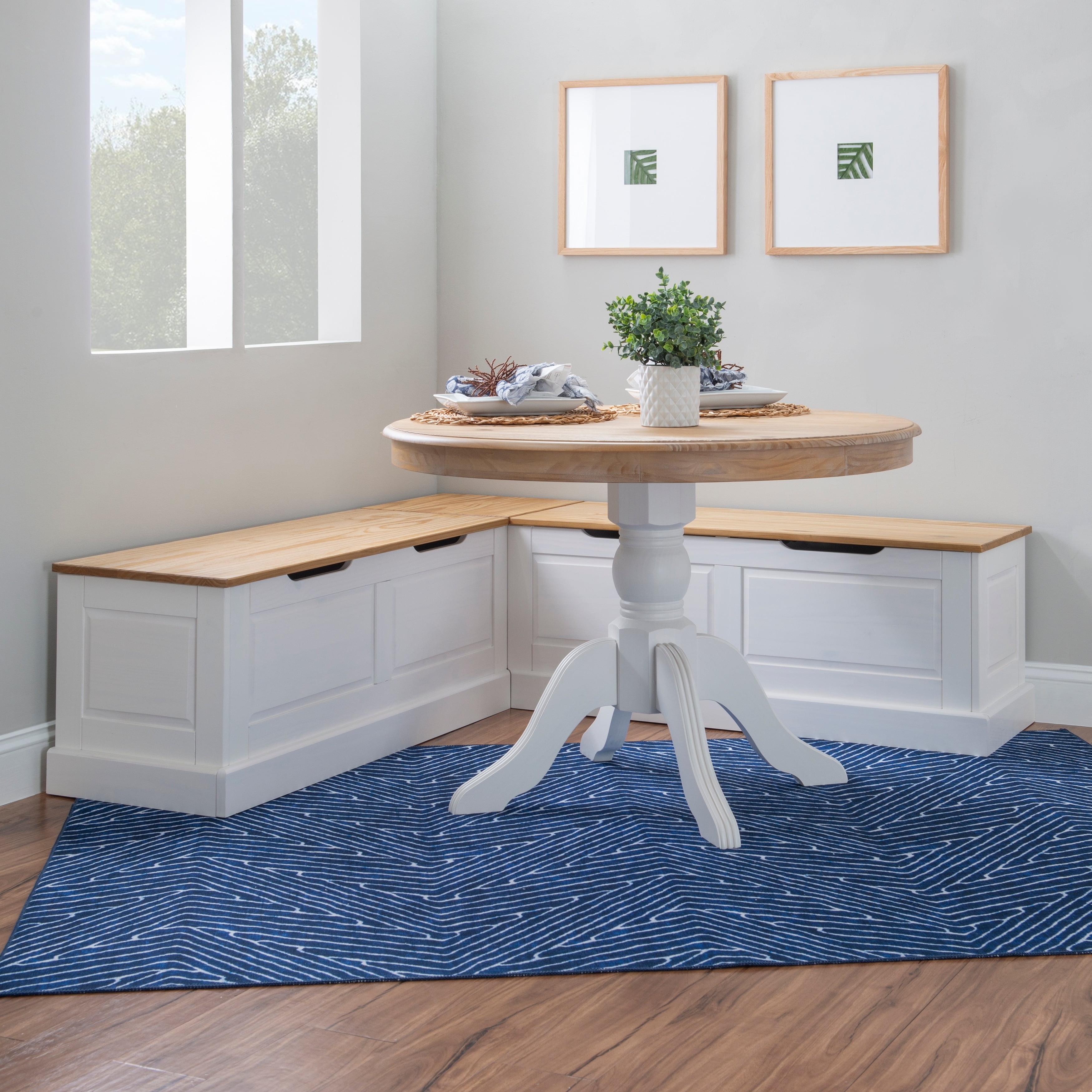 Natural Pine and White L-Shaped Backless Breakfast Nook Bench