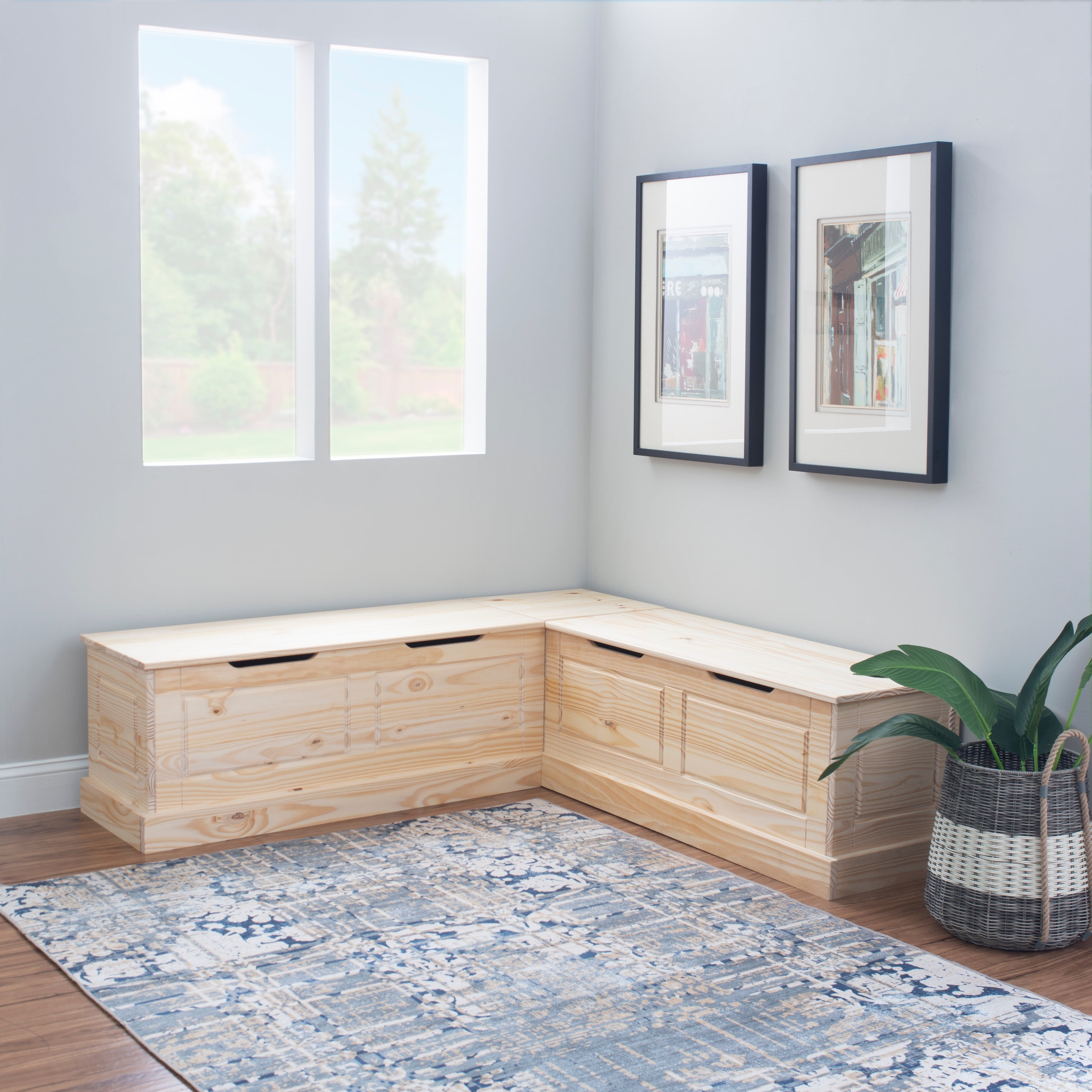 Linon Home Decor Josie L-shaped Backless Breakfast Nook Bench Unfinished Varnished Farmhouse, Rustic