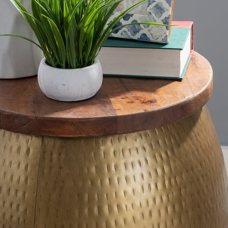 Linon Home Decor Kayvon Drum Side Table with Storage Gold Gold