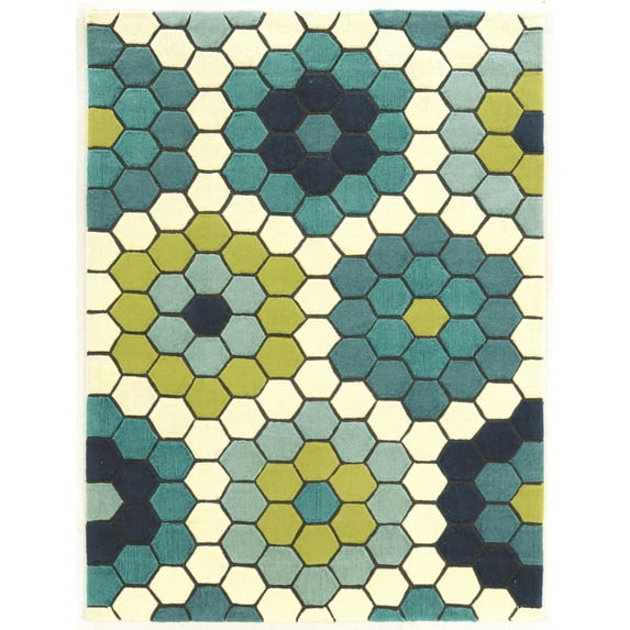 Linon Home Decor Le Soleil Area Rug Collection, Blue and Green, 1.83' x 2.83'