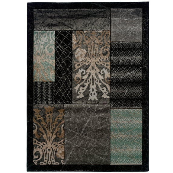 Linon Home Decor Milan Area Rug Collection, Brown and Aqua, 5' x 7.7'