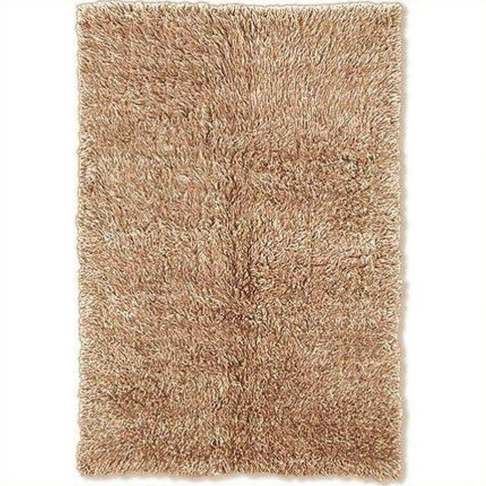 Handmade Tan Shag Wool and Synthetic Rug