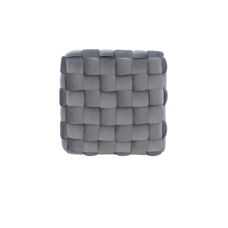 Linon Home Decor Newbury Handwoven Velvet Square Ottoman Grey