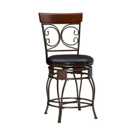 Linon Home Decor Onyx Big & Tall 360 Swivel Metal and Wood Scroll Counter Stool Bronze