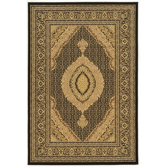 Linon Home Decor Persian Treasures Area Rug Collection, Cream and Black, 5' x 7.6'