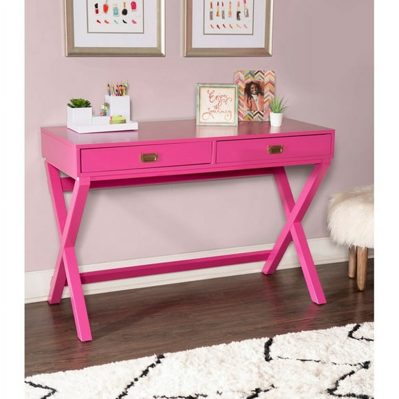 Linon Home Decor Poppy Rectangular Writing Desk with Storage Pink