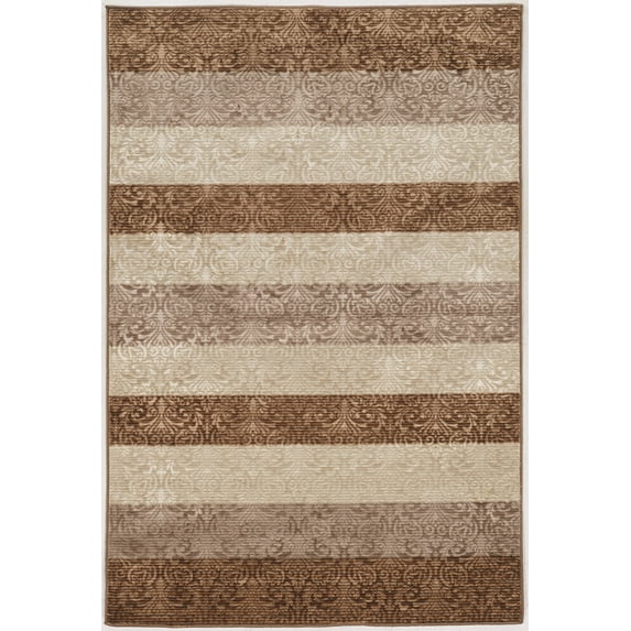 Linon Home Decor RUGEV1123 2 x 3 ft. Evolution Collection Damask Stripes Area Rug, Brown & Beige