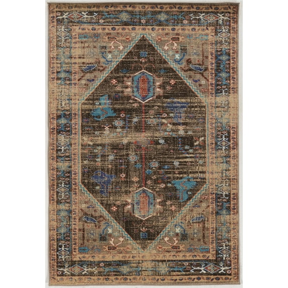 Linon Home Decor Serape Area Rug Collection, Brown and Multicolor, 5' x 7.6'