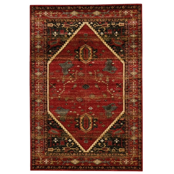 Linon Home Decor Serape Area Rug Collection, Red and Black, 8' x 10.6'