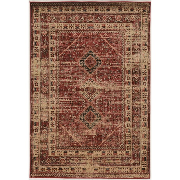 Linon Home Decor Serape Area Rug Collection, Red and Ivory, 8' x 10.6'