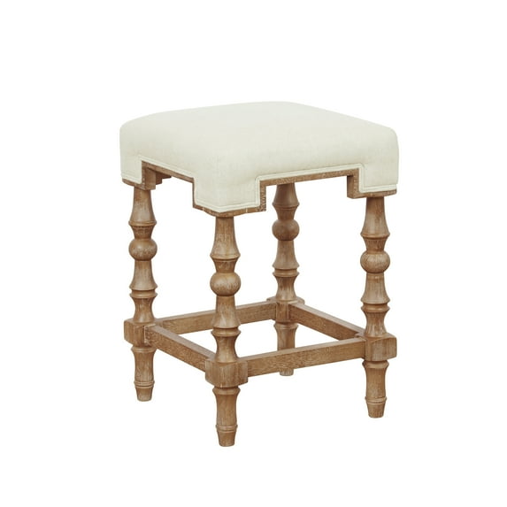 Linon Ashleigh 24" Backless Beige Upholstered Counter Stool in Natural Wood