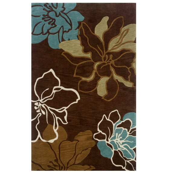 Linon Home Decor Trio Area Rug Collection, Brown and Turquoise, 5' x 7'