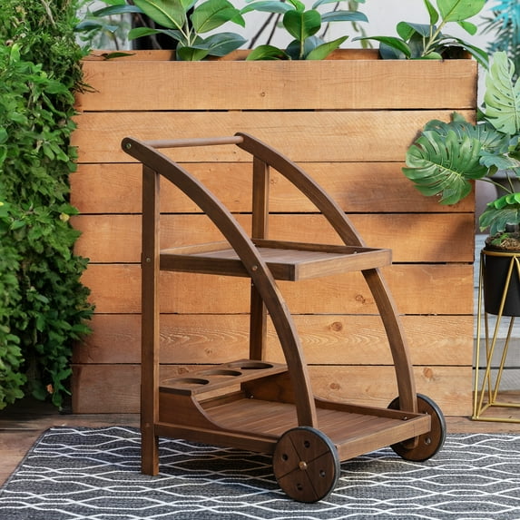 Linon Home Decor Valencia Teak Finish Acacia Wood Bar Cart