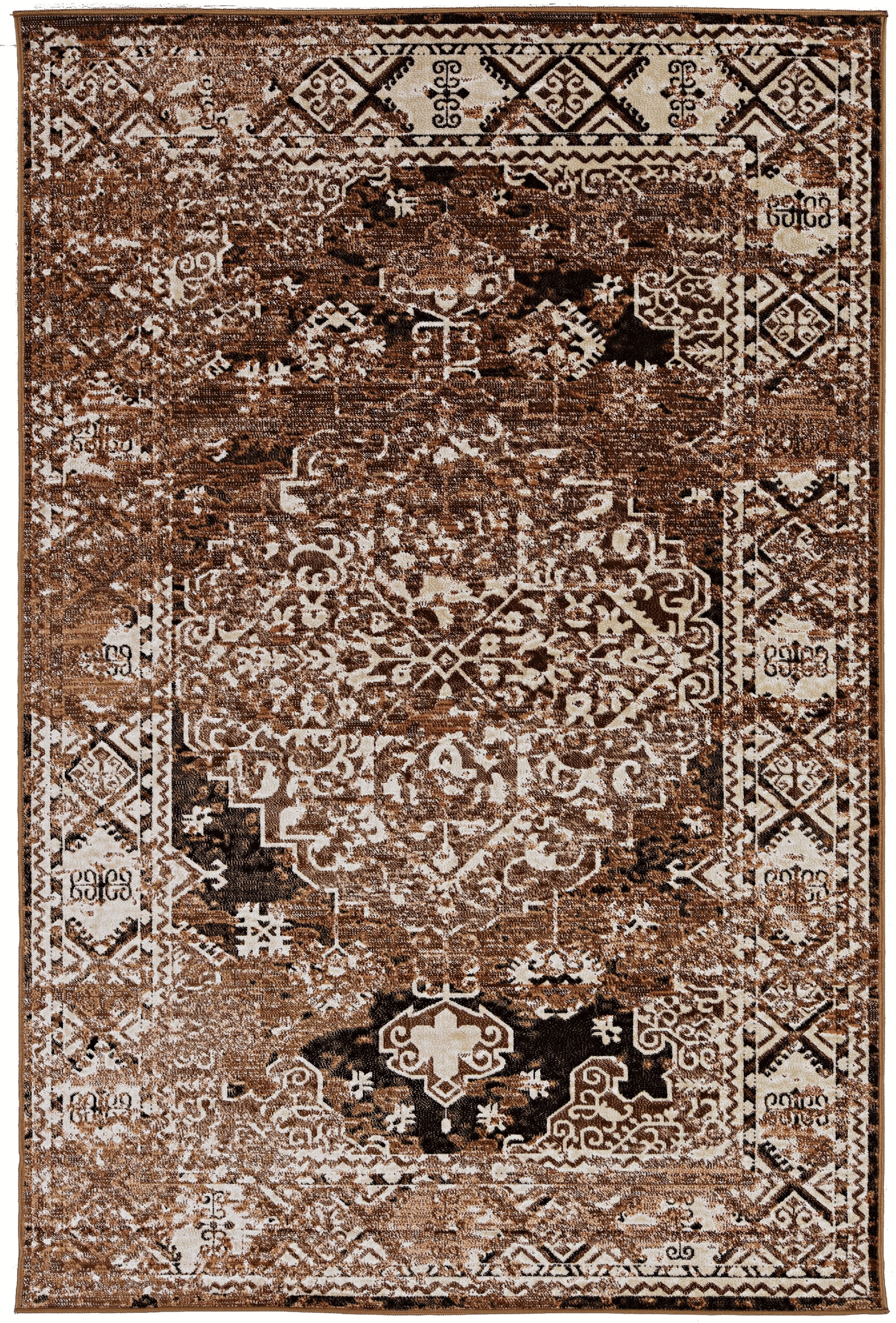 Vintage Beige and Brown Synthetic Area Rug, 5' x 7.6'
