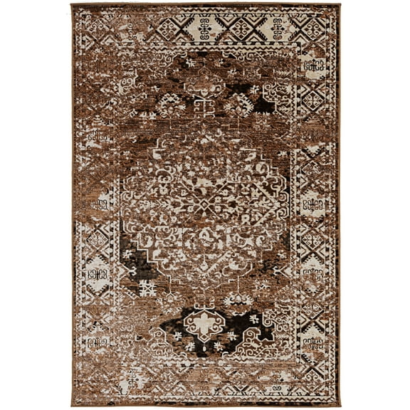Linon Home Decor Vintage Area Rug or Runner Collection, Beige and Brown, 5' x 7.6'