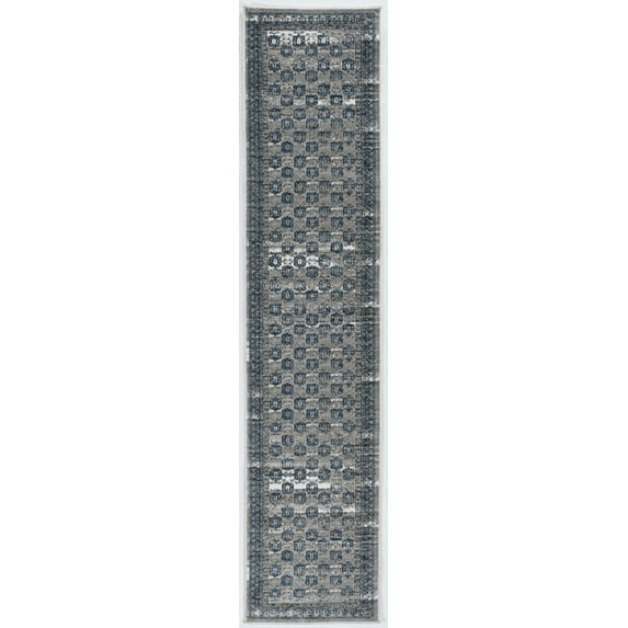 Linon Home Decor Vintage Area Rug or Runner Collection, Gray and Blue, 2' x 10'