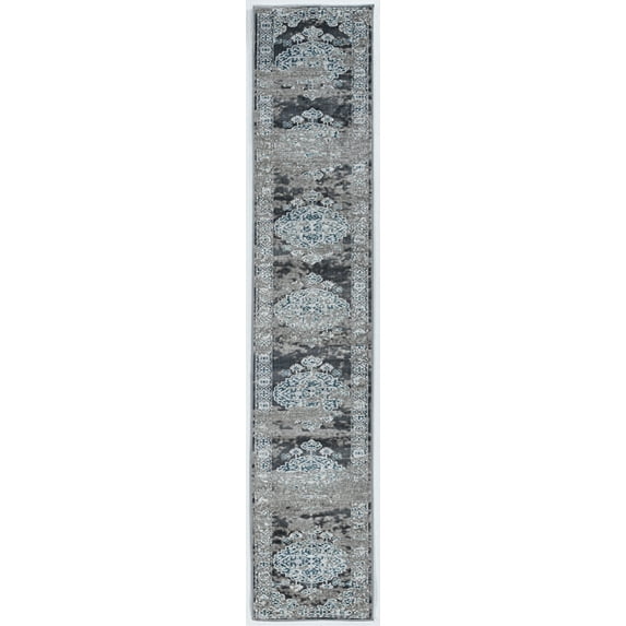 Linon Home Decor Vintage Area Rug or Runner Collection, Gray and Blue, 2' x 10'