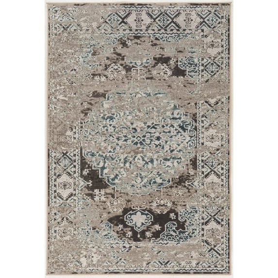 Linon Home Decor Vintage Area Rug or Runner Collection, Gray and Blue, 2' x 3'