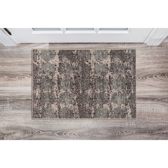 Contemporary Home Living 2' x 3' Rectangular Diamond Damask Area Throw Rug - Gray and Blue