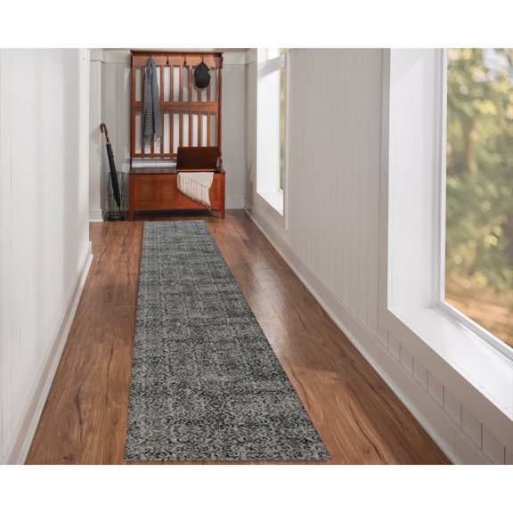 Contemporary Home Living 2' x 10' Floral Medallion Rectangular Area Throw Rug Runner - Gray and