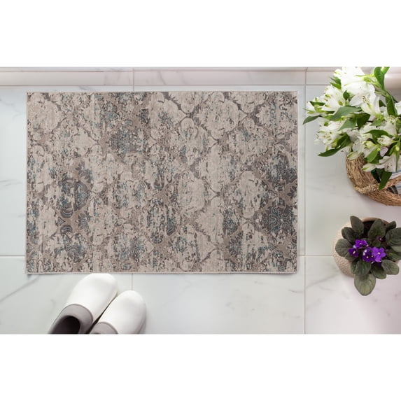 Contemporary Home Living 2' x 3' Rectangular Damask Medallion Area Throw Rug - Gray and Charcoal