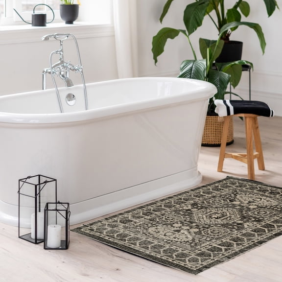 Contemporary Home Living 2' x 3' Rectangular Tribal Medallion Area Throw Rug - Gray and Charcoal