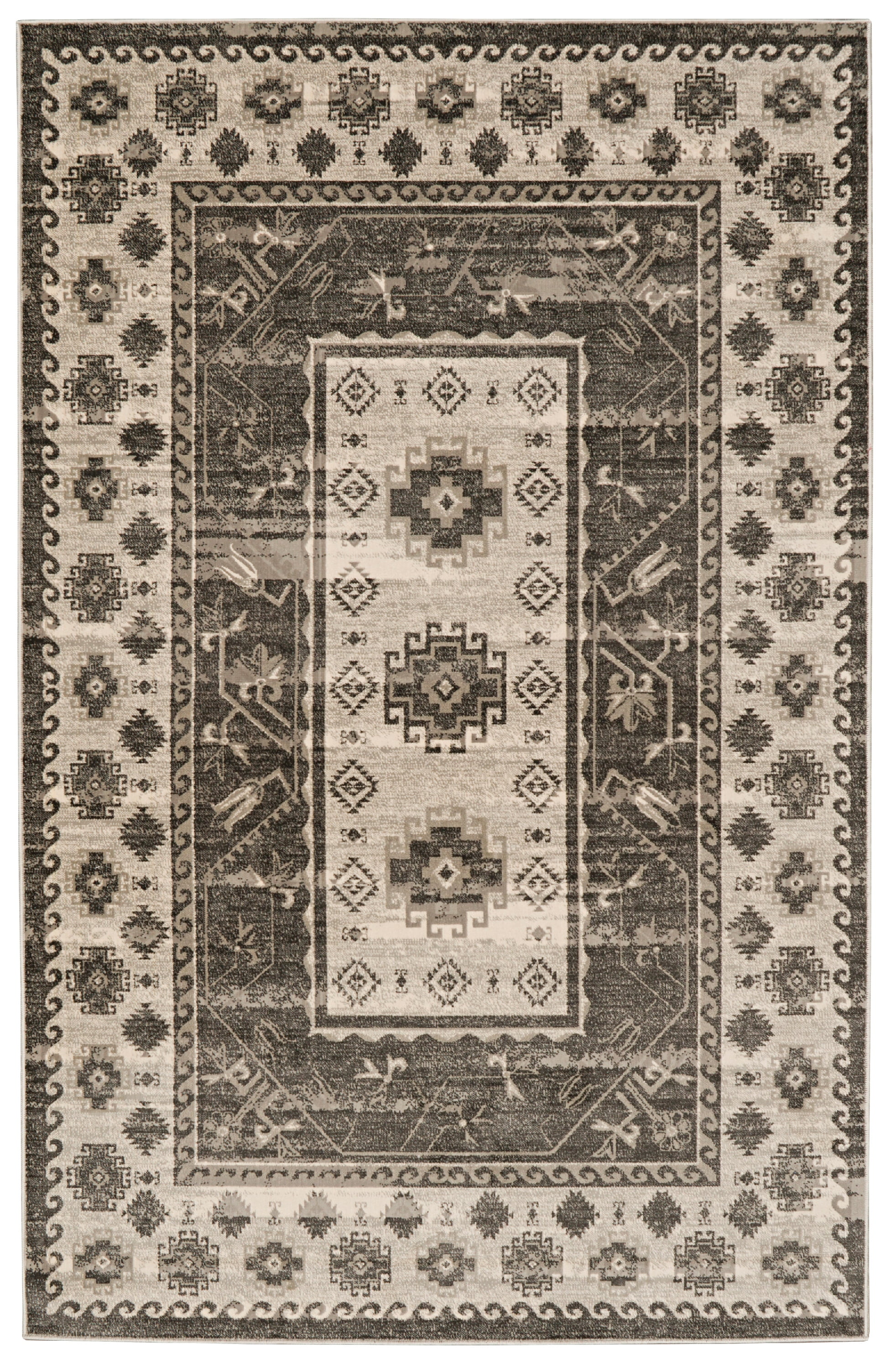 Linon Home Decor Vintage Area Rug or Runner Collection, Gray and Charcoal, 9' x 12'