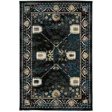 Linon Home Decor Vintage Area Rug or Runner Collection, Navy and Beige, 5' x 7.6'