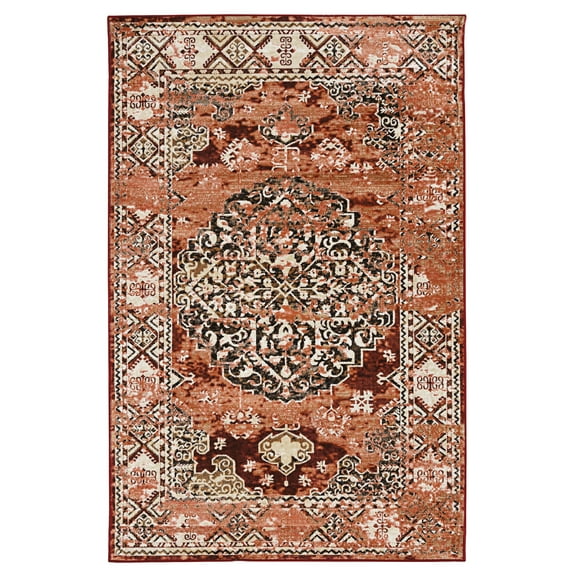 Linon Home Decor Vintage Area Rug or Runner Collection, Red and Beige, 5' x 7.6'