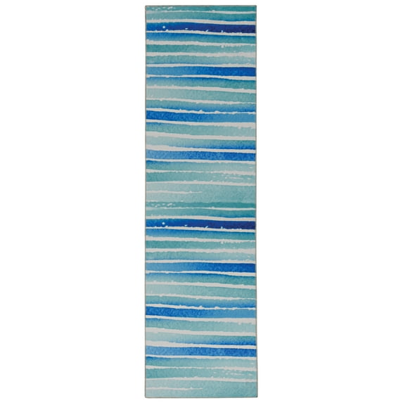 Linon Home Decor Washable Janna Area Rug or Runner Collection, Ivory and Blue, 2' x 8'