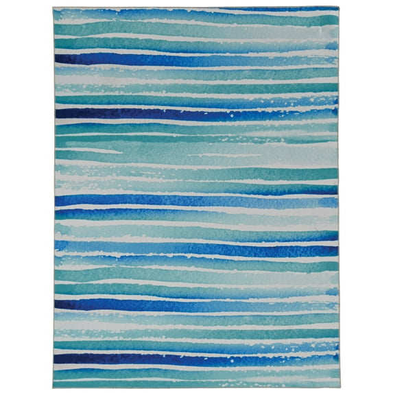 Linon Home Decor Washable Janna Area Rug or Runner Collection, Ivory and Blue, 3' x 5'