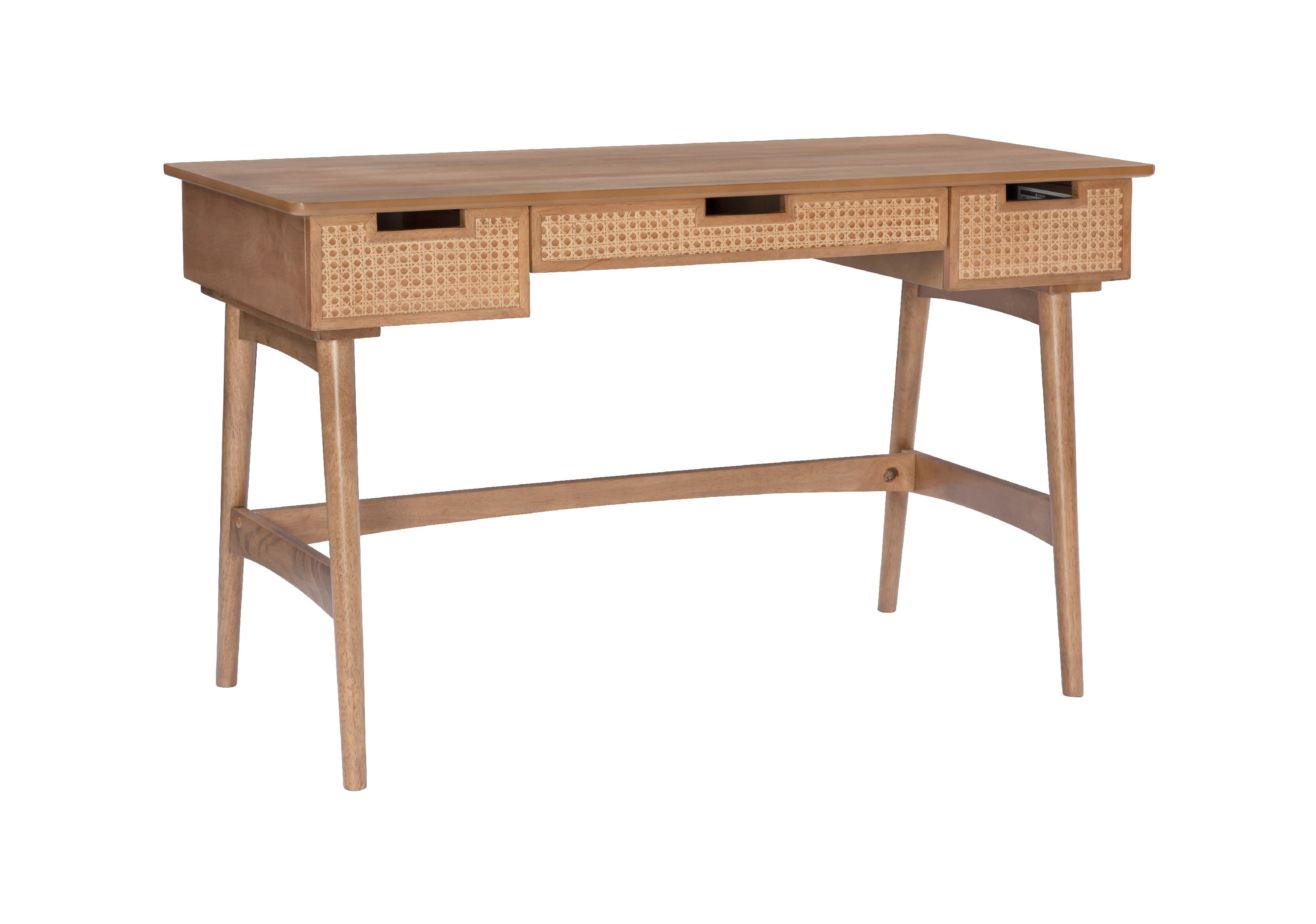 Linon Howry 3-Drawer Rattan Writing Desk, 51" W x 23" D, Natural Finish