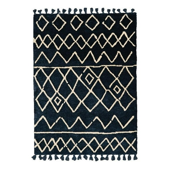 Linon Ibiza Zag Hand Tufted Microfiber Polyester 5'x7' Rug in Blue
