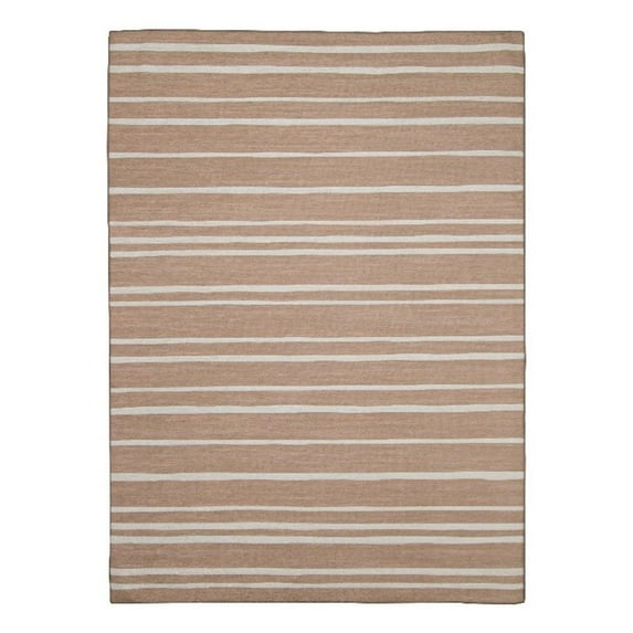 Linon Indoor Outdoor Machine Washable Sydney Area 5'x7' Rug in Tan and Ivory