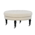 thumbnail image 1 of Linon Isabelle Linen Round Tufted Ottoman, Multiple Colors, 1 of 6