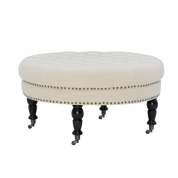 Linon Isabelle Linen Round Tufted Ottoman, Multiple Colors