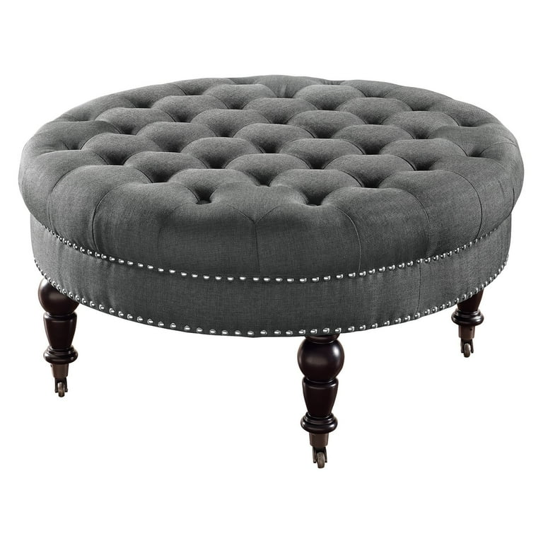 Linon Isabelle Round Tufted Ottoman Multiple Colors 18 inch High