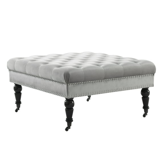 Linon Isabelle Velvet Square Tufted Ottoman, Multiple Colors