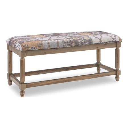 Linon Isla Multi Patterned Upholstered Wood Bench in Gray