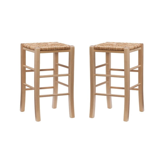 Linon Ivica 24.4" Backless Counter Stools, Set of 2, Natural with Handwoven Rush Seat