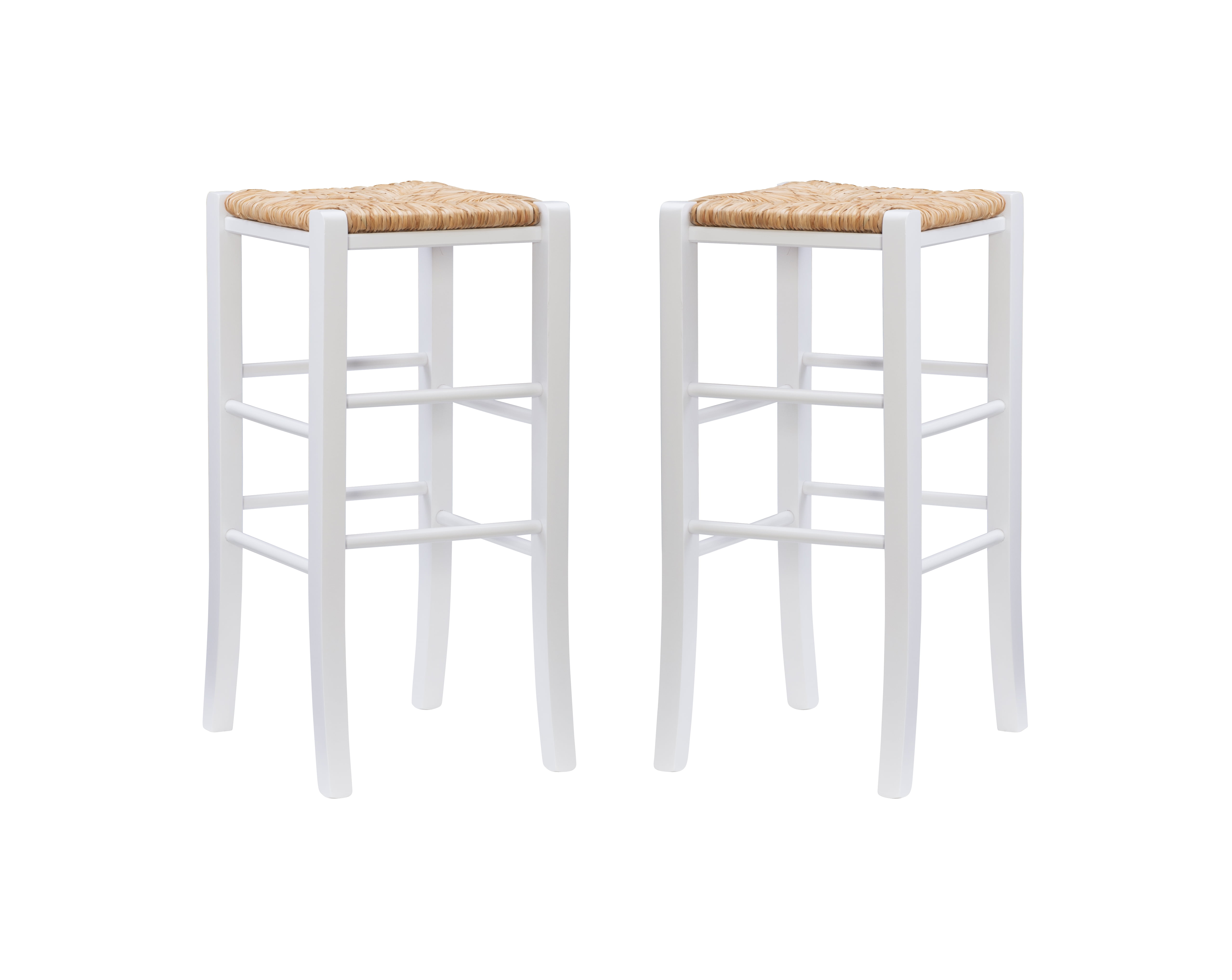 Linon Ivica 29" Backless Bar Stools, Set of 2, Classic White with Handwoven Rush Seat
