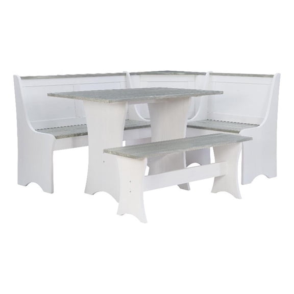 Linon Jackie Two Tone Pine Wood Coastal Corner Dining Nook in Graywash/White